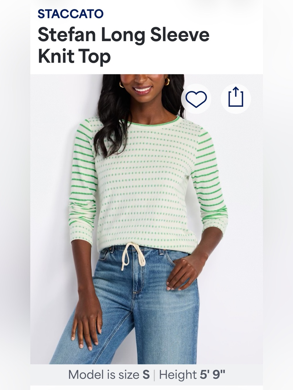 Staccato Green and white Striped Stefan Long Sleeve Knit Top (Small)